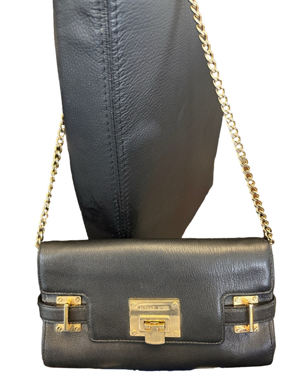 Michael Kors Handbags - Michael Kors XL Astrid Clutch  Black Leather Purse with Gold Chain